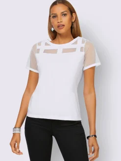 Creation L T-Shirts<T-shirt à manches courtes empiècements maille décoratifs