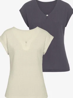 LASCANA T-Shirts<T-shirt à manches courtes encolure en v avec petite fente et perle décorative