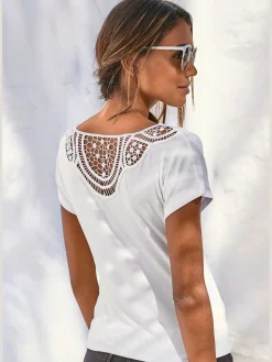 Vivance T-Shirts<T-shirt à manches courtes empiècement en crochet doux au dos