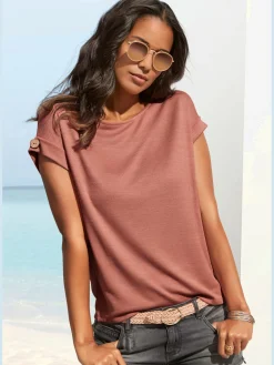 LASCANA T-Shirts<T-shirt à manches courtes gros bouton imitation bois à la finition des manches