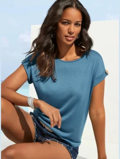 LASCANA T-Shirts<T-shirt à manches courtes gros bouton imitation bois à la finition des manches