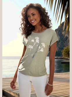 LASCANA T-Shirts<T-shirt à manches courtes imprimé feuille de qualité avec design floral