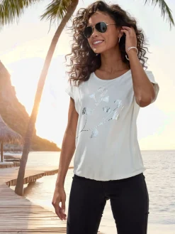 LASCANA T-Shirts<T-shirt à manches courtes imprimé feuille de qualité avec design floral