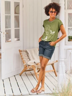 Linea Tesini T-Shirts<T-shirt à manches courtes imprimé feuille brillant