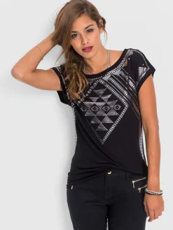 T-Shirts<T-shirt à manches courtes imprimé feuille brillant