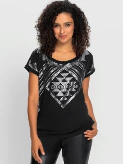 T-Shirts<T-shirt à manches courtes imprimé feuille brillant