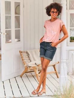 Linea Tesini T-Shirts<T-shirt à manches courtes imprimé feuille brillant