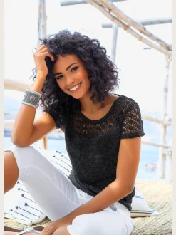Vivance T-Shirts<T-shirt à manches courtes jolie dentelle crochetée à l'encolure et aux manches