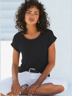 Vivance T-Shirts<T-shirt à manches courtes large bordure à la finition des manches