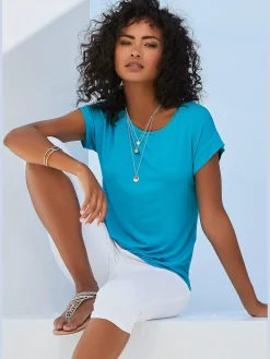 Vivance T-Shirts<T-shirt à manches courtes large bordure à la finition des manches