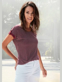 Vivance T-Shirts<T-shirt à manches courtes manches à bords francs avec bordure unie et bouton doré