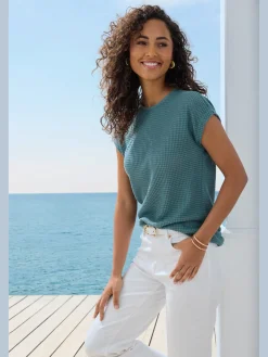 Vivance T-Shirts<T-shirt à manches courtes matière gaufrée légèrement transparente