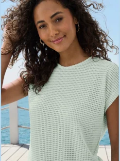 Vivance T-Shirts<T-shirt à manches courtes matière gaufrée légèrement transparente