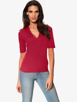 Ashley Brooke T-Shirts<T-shirt à manches courtes manches mi-longues et encolure en v féminine