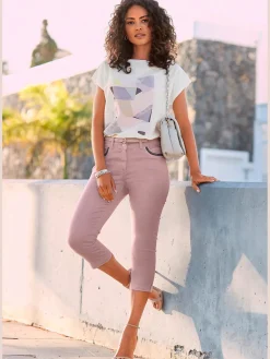 LASCANA T-Shirts<T-shirt à manches courtes mélange de matières tendance