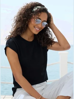 Vivance T-Shirts<T-shirt à manches courtes matière gaufrée légèrement transparente