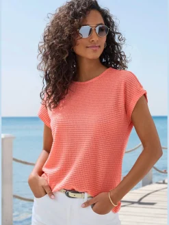 Vivance T-Shirts<T-shirt à manches courtes matière gaufrée légèrement transparente