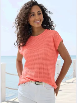 Vivance T-Shirts<T-shirt à manches courtes matière gaufrée légèrement transparente