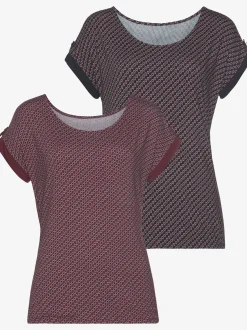 Vivance T-Shirts<T-shirt à manches courtes manches à bords francs avec bordure unie et bouton doré