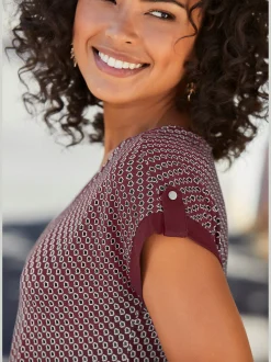 Vivance T-Shirts<T-shirt à manches courtes manches à bords francs avec bordure unie et bouton doré