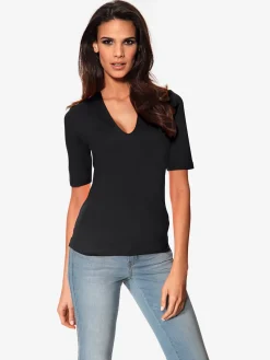 Ashley Brooke T-Shirts<T-shirt à manches courtes manches mi-longues et encolure en v féminine