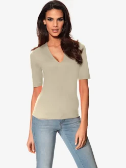 Ashley Brooke T-Shirts<T-shirt à manches courtes manches mi-longues et encolure en v féminine