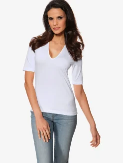 Ashley Brooke T-Shirts<T-shirt à manches courtes manches mi-longues et encolure en v féminine