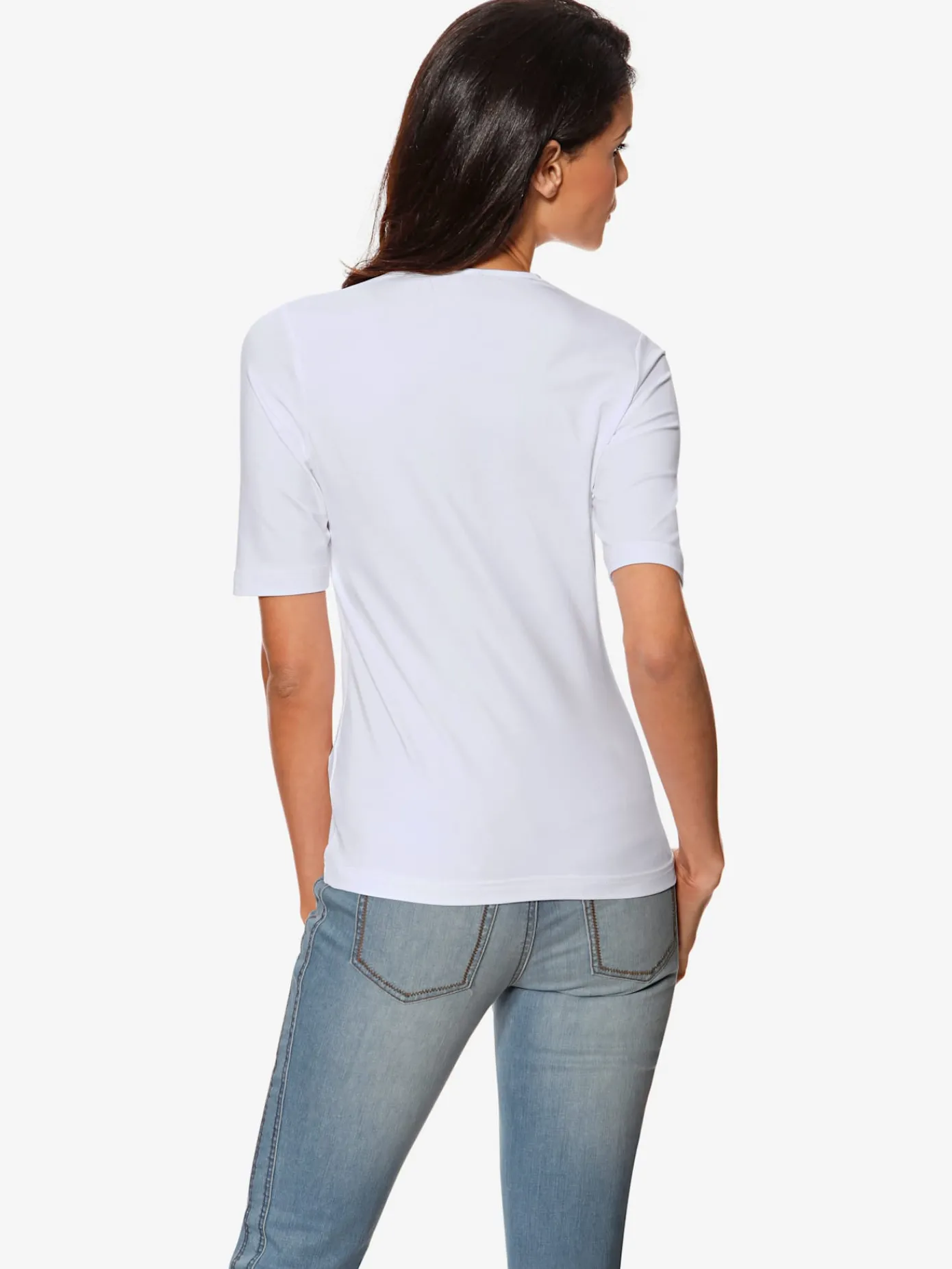 Ashley Brooke T-Shirts<T-shirt à manches courtes manches mi-longues et encolure en v féminine