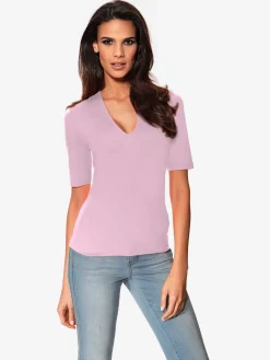 Ashley Brooke T-Shirts<T-shirt à manches courtes manches mi-longues et encolure en v féminine