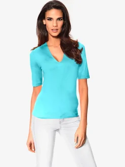 Ashley Brooke T-Shirts<T-shirt à manches courtes manches mi-longues et encolure en v féminine