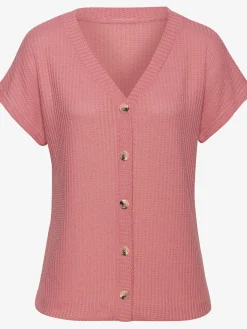 LASCANA T-Shirts<T-shirt à manches courtes patte de boutonnage fantaisie tendance et boutons imitation corne