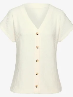 LASCANA T-Shirts<T-shirt à manches courtes patte de boutonnage fantaisie tendance et boutons imitation corne