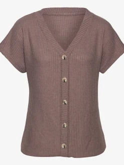 LASCANA T-Shirts<T-shirt à manches courtes patte de boutonnage fantaisie tendance et boutons imitation corne