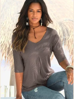 LASCANA T-Shirts<T-shirt à manches courtes pli creux devant pour un tombé fluide