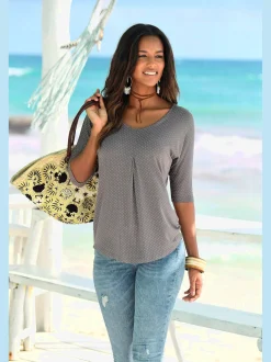 LASCANA T-Shirts<T-shirt à manches courtes pli creux devant pour un tombé fluide