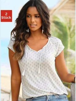 Vivance T-Shirts<T-shirt à manches courtes plis et houppe à nouer