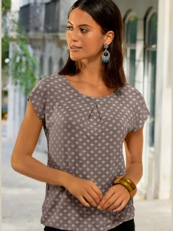 LASCANA T-Shirts<T-shirt à manches courtes plis tendance à l'encolure