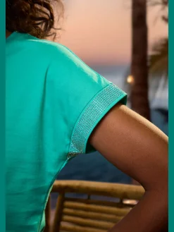 LASCANA T-Shirts<T-shirt à manches courtes strass scintillants à l'ourlet des manches pour un look élégant