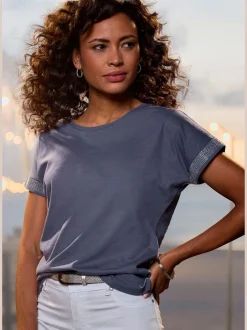 LASCANA T-Shirts<T-shirt à manches courtes strass scintillants à l'ourlet des manches pour un look élégant