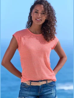 Vivance T-Shirts<T-shirt à manches courtes tricot jacquard léger à rayures