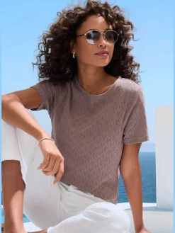 Vivance T-Shirts<T-shirt à manches courtes tricot fin ajouré