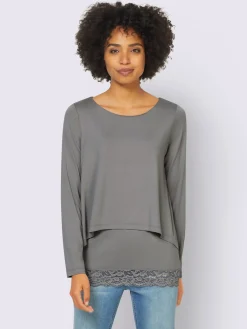 Linea Tesini T-Shirts<T-shirt à manches longues bordure en dentelle à l’ourlet