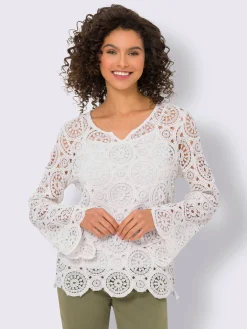 Linea Tesini T-Shirts<T-shirt à manches longues dentelle macramé décorative