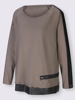 Mandarin T-Shirts<T-shirt à manches longues empiècements en imitation cuir