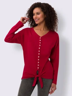 Linea Tesini T-Shirts<T-shirt à manches longues encolure en v avec patte de boutonnage décorative