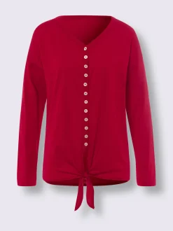 Linea Tesini T-Shirts<T-shirt à manches longues encolure en v avec patte de boutonnage décorative