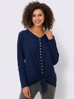 Linea Tesini T-Shirts<T-shirt à manches longues encolure en v avec patte de boutonnage décorative