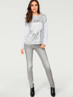 Rick Cardona T-Shirts<T-shirt à manches longues imprimé tendance à effet métallisé