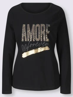 Mandarin T-Shirts<T-shirt à manches longues imprimé feuille brillant