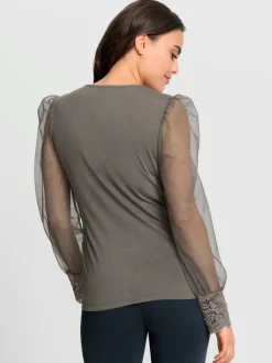 Ashley Brooke T-Shirts<T-shirt à manches longues jolie dentelle sur l'encolure